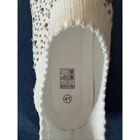 Brand New Amazon Womens Size 41 US 11 White Crystal Embellished Sneakers Walking - Picture 6 of 6